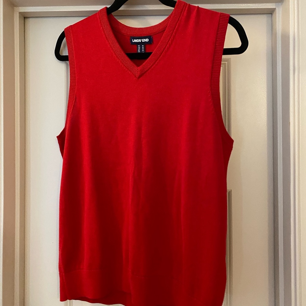 Lands' End Medium Cotton Blend Women’s V-Neck Red Sweater Vest
